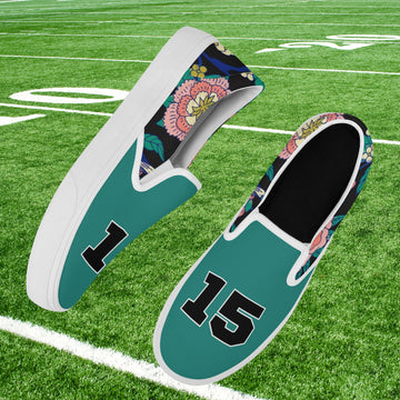 Teal Chinoiserie Bird Slip On