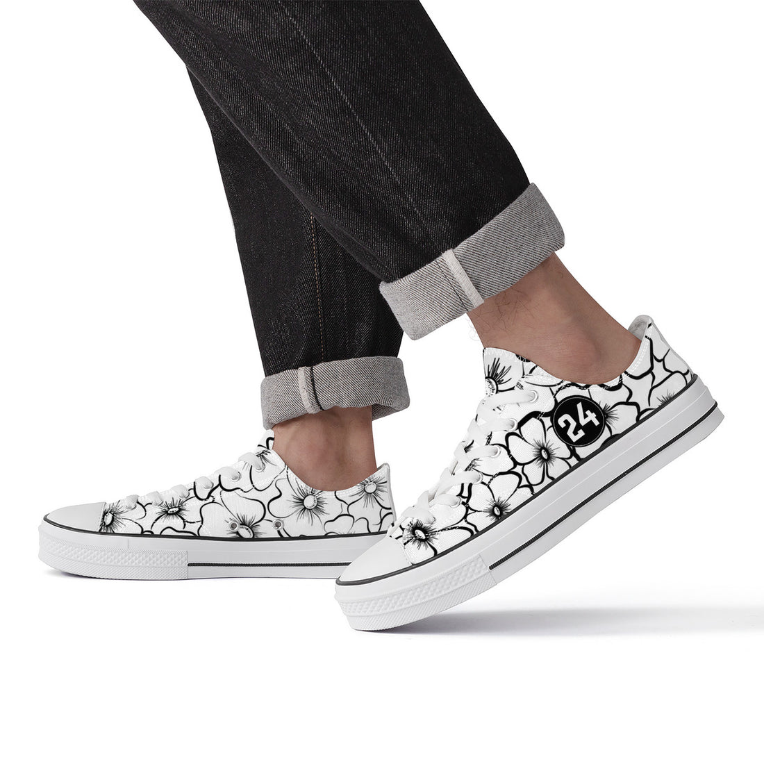 Black White Floral Low Top